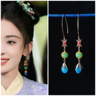 玉茗茶骨娜扎荣善宝同款耳环玉石新中式大耳环明清制汉服配饰耳坠