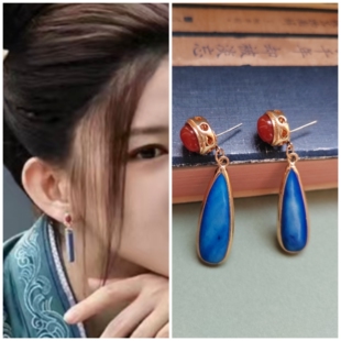 大梦归离程潇裴思婧同款耳环耳饰耳坠玛瑙贝壳包金水滴油画风耳钉