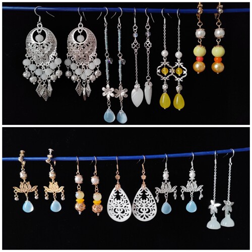 珠帘玉幕端午赵露思同款耳环耳饰耳夹敦煌风舞娘珍珠黄玉耳坠饰品