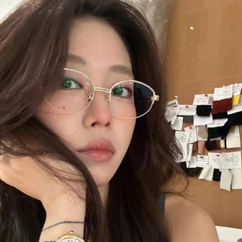 复古老钱风金丝半框眼镜女近视可配有度数金属椭圆素颜神器眼睛架