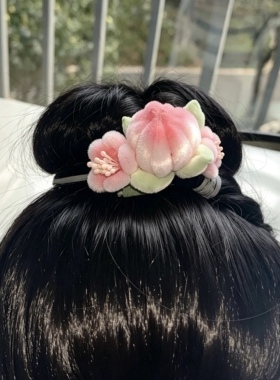 成品高级非遗仿绒花桃子发夹软萌可爱的桃子桃花发夹成品