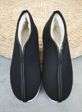 千层底礼服呢羊毛高帮保暖棉鞋黑色复古居家男女长辈禅意冬季布鞋