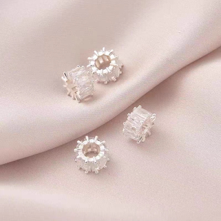 高保色18K包金白金色镶T方锆石大孔隔珠桶珠手工DIY手链项链饰品