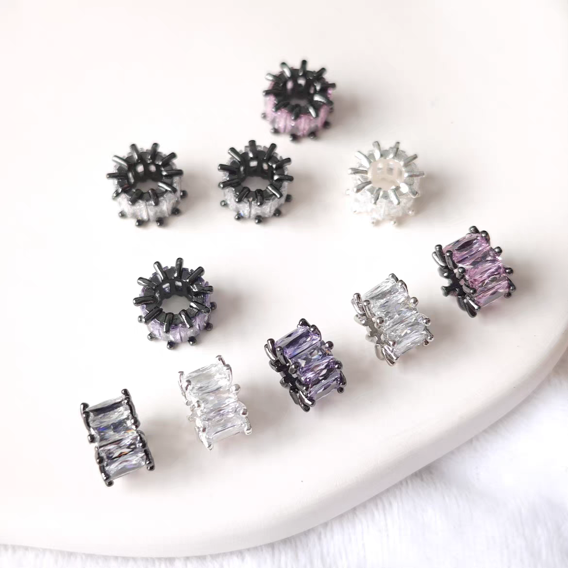 枪黑色银色保色镶梯方锆石大孔隔珠桶珠DIY手链项链饰品配件