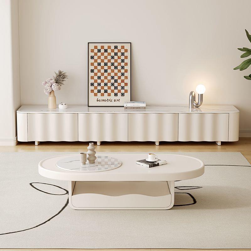轻奢小清新奶油风茶几电视柜椭圆形家用地柜现代简约客厅小户型