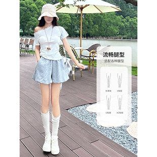 黑色蓬蓬花苞短裤女夏季2025年新款高腰显瘦宽松休闲阔腿灯笼裙裤