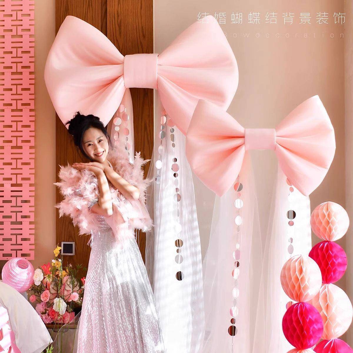 婚房布置蝴蝶结超大巨型红丝绒情人节氛围橱窗背景墙道具结婚装饰