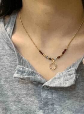 法式复古彩色圆圈串珠吊坠项链ins小众设计感2023秋冬百搭毛衣链