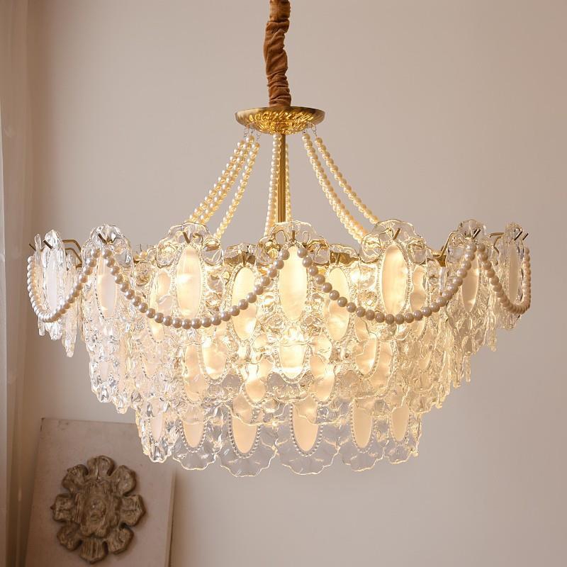 法式吊灯后现代轻奢珍珠水晶2024年新款客厅卧室餐厅奶油风灯具