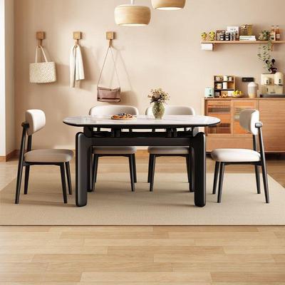 实木伸缩折叠餐桌椅组合现代简约家用小户型方圆两用吃饭岩板桌子