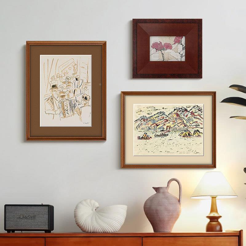 现代法背B-598式复古柜客厅沙发景墙装饰中古风玄关书房挂画混画图片