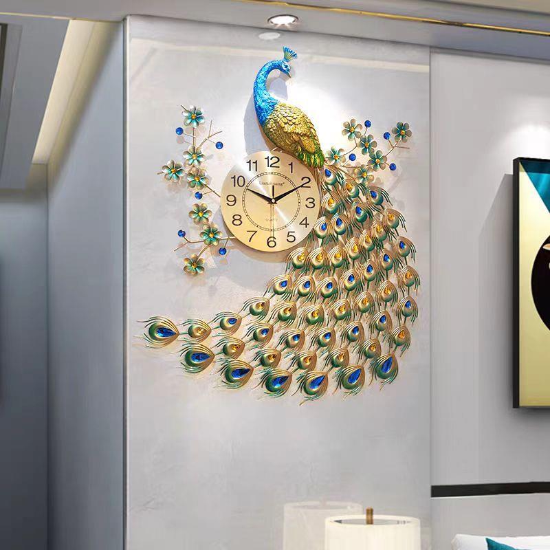 孔雀钟表挂钟客厅创意时尚时钟现代简约大气挂表家用静音石英钟