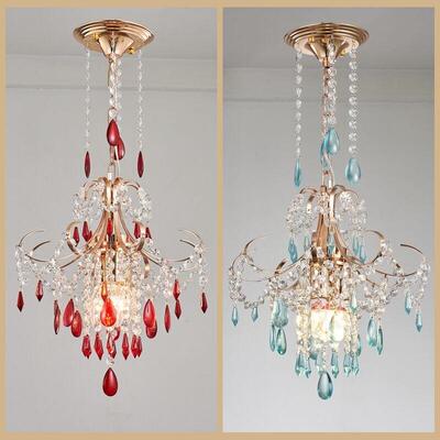 5V2023新款中古法式水晶玻璃吊灯现代轻奢阳台过道玄关卧室床头小