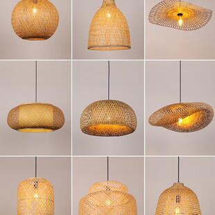 竹编吊灯中式餐厅竹子灯笼茶室吊灯日式饭店草帽藤编织吊灯民宿灯