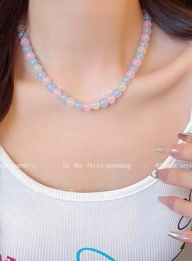 甜美彩色多巴胺串珠项链女轻奢小众闺蜜礼物可爱锁骨链尽量