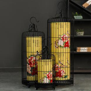 新中式铁艺鸟笼灯吊灯古典创意鸟笼灯落地茶楼酒店餐厅工程灯笼