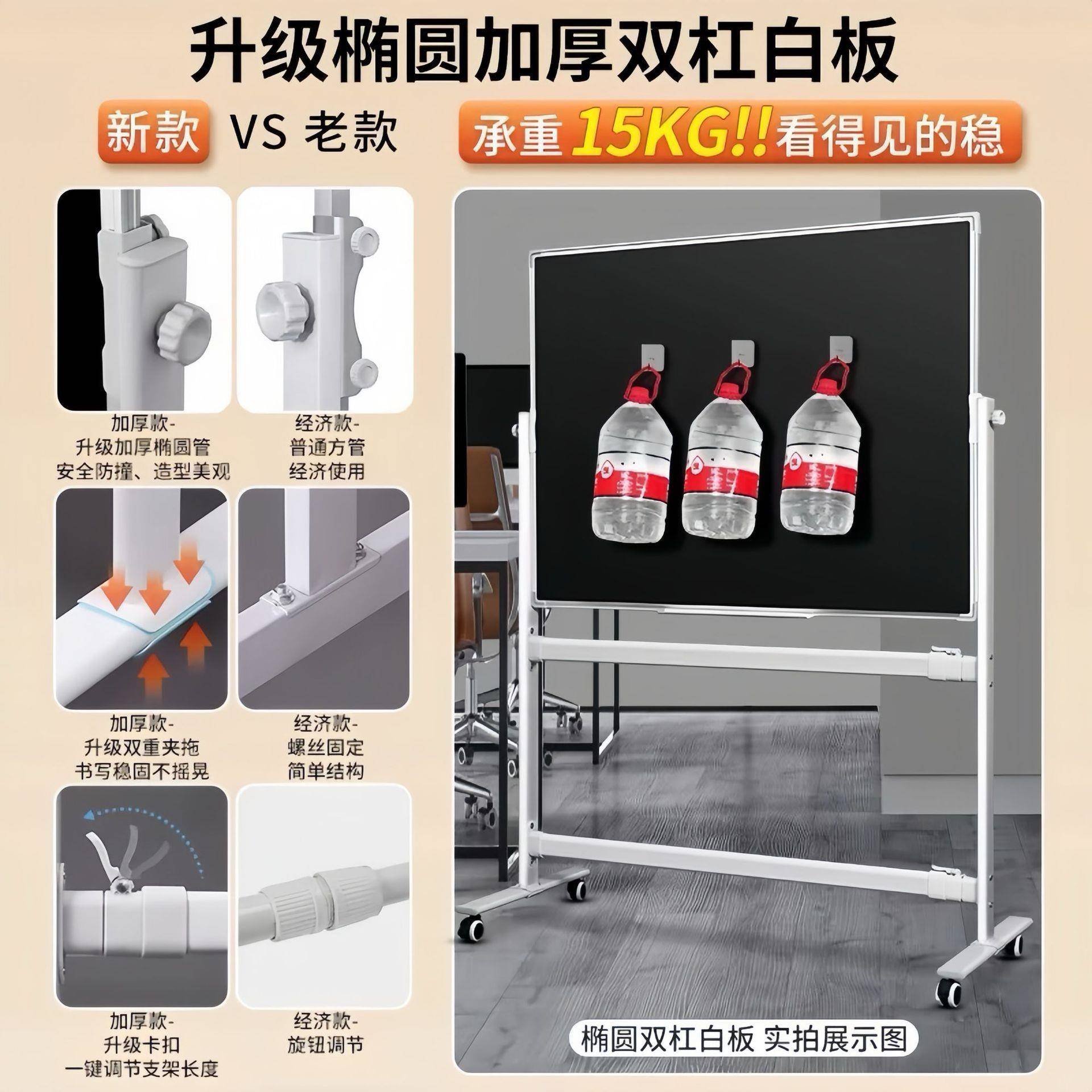 支架式可移动黑板绿白板粉笔擦写字板办公家用多场景展示磁吸看板