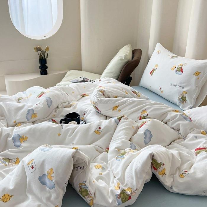 ins风加厚A类针织棉双层纱四件套小碎花被套床单学生三件套床笠款