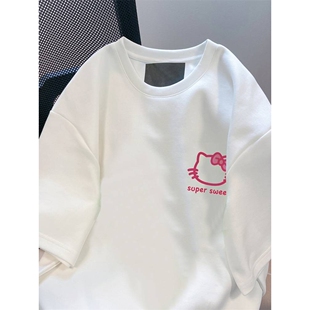 胖mm特大码300斤可爱Kitty猫短袖T恤女夏季休闲百搭宽松半袖上衣2