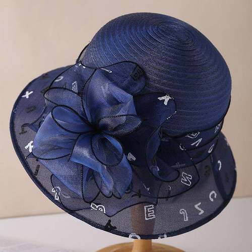 气质优雅欧根纱帽子女春夏季凉帽渔夫帽百搭妈妈礼帽防晒帽太阳帽