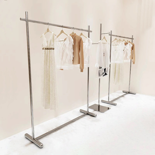 服装店不锈钢侧挂展示架男女童装店落地式货架衣服架室内外晾衣架