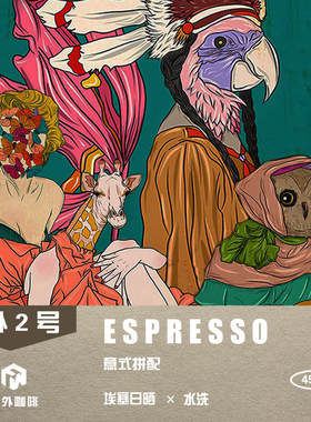 方外2号 埃塞日晒&水洗  浅中烘焙 意式浓缩拼配咖啡熟豆454g袋装