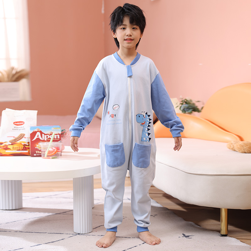 新款儿童连体睡衣男童女童纯棉春秋大童长袖男孩恐龙连身衣睡袋秋