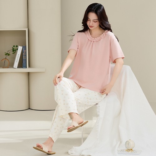 顶瓜瓜纯棉女加肥加大码睡衣套装