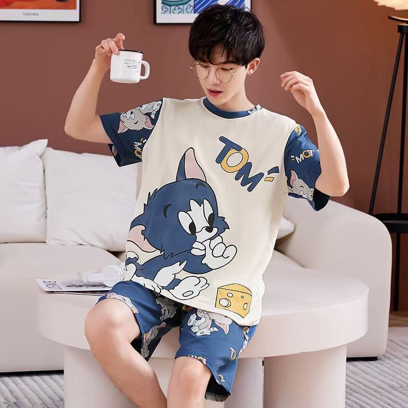 男孩睡衣夏季纯棉短袖青少年15-17-18岁卡通中学生薄款家居服套装