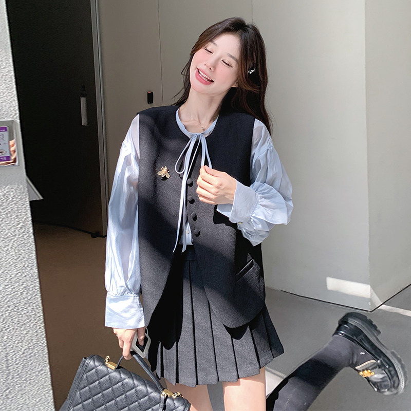 26年春款马甲衬衫百褶裙三件套2C289-A73-P225-K315,女装套装/套裙,2C289