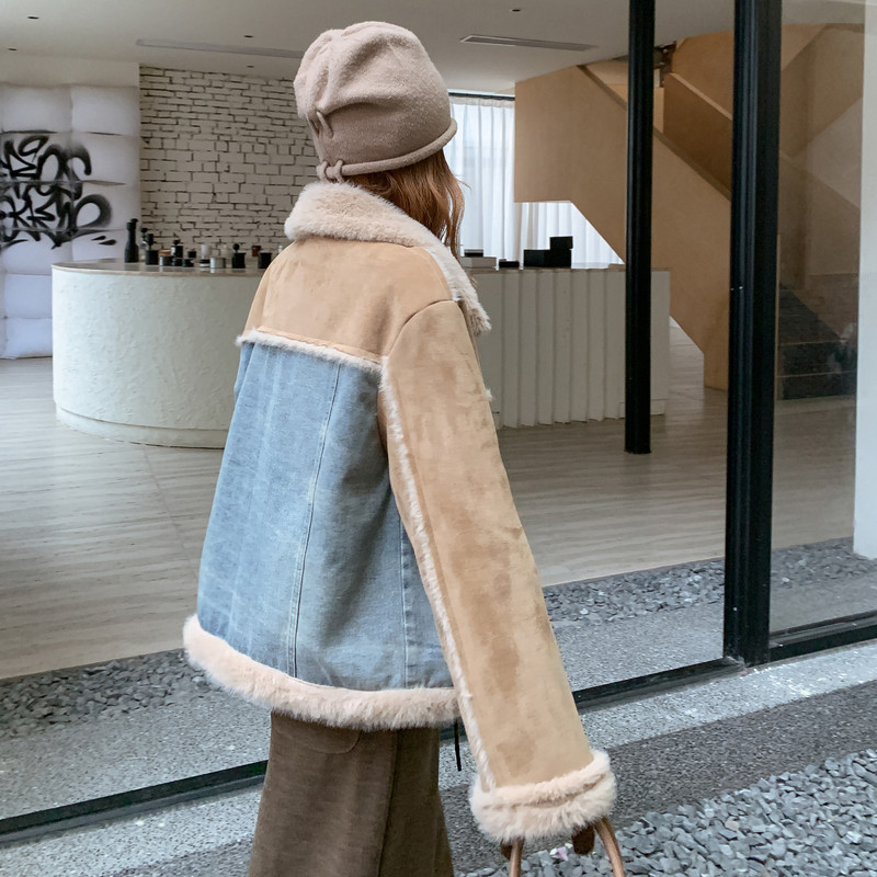 【】25年冬牛仔拼接羊羔毛外套2C289-25106-P205-K298,女装短外套,2C289