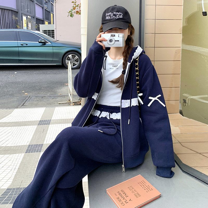 现货25年春款蕾丝蝴蝶结连帽卫衣两件套2C289-2505-P165-K239,女装套装/套裙,2C289