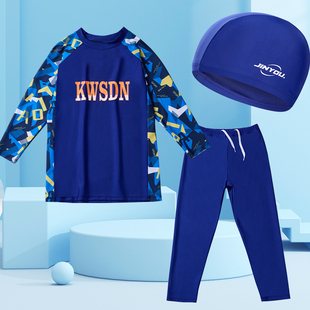 套装 劲游新款 泳衣男童中大童胖男孩温泉游泳裤 长裤 儿童长袖