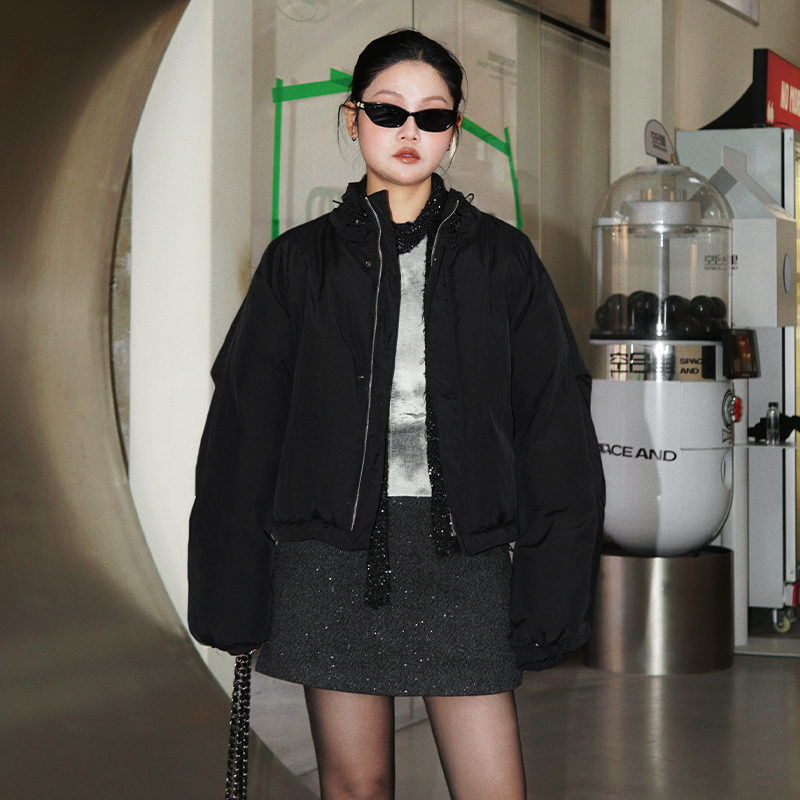 zopiclone酷飒暗黑加厚显瘦廓形羽绒丝防风工装飞行员羽绒服