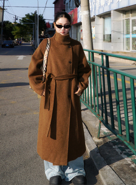 zopiclone【巴黎画报】法式宽松立领斜襟廓形系腰带羊毛大衣