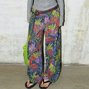 古着紫色植物印花松紧腰廓形牛仔裤 zopiclone自制款 福利特价