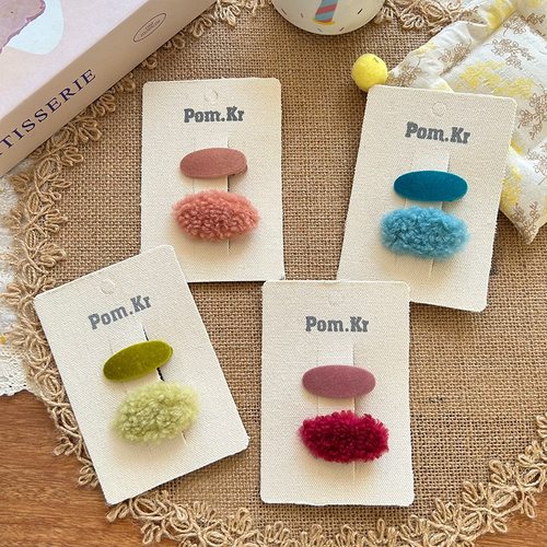 糖果色羊羔毛绒椭圆刘海侧边发夹