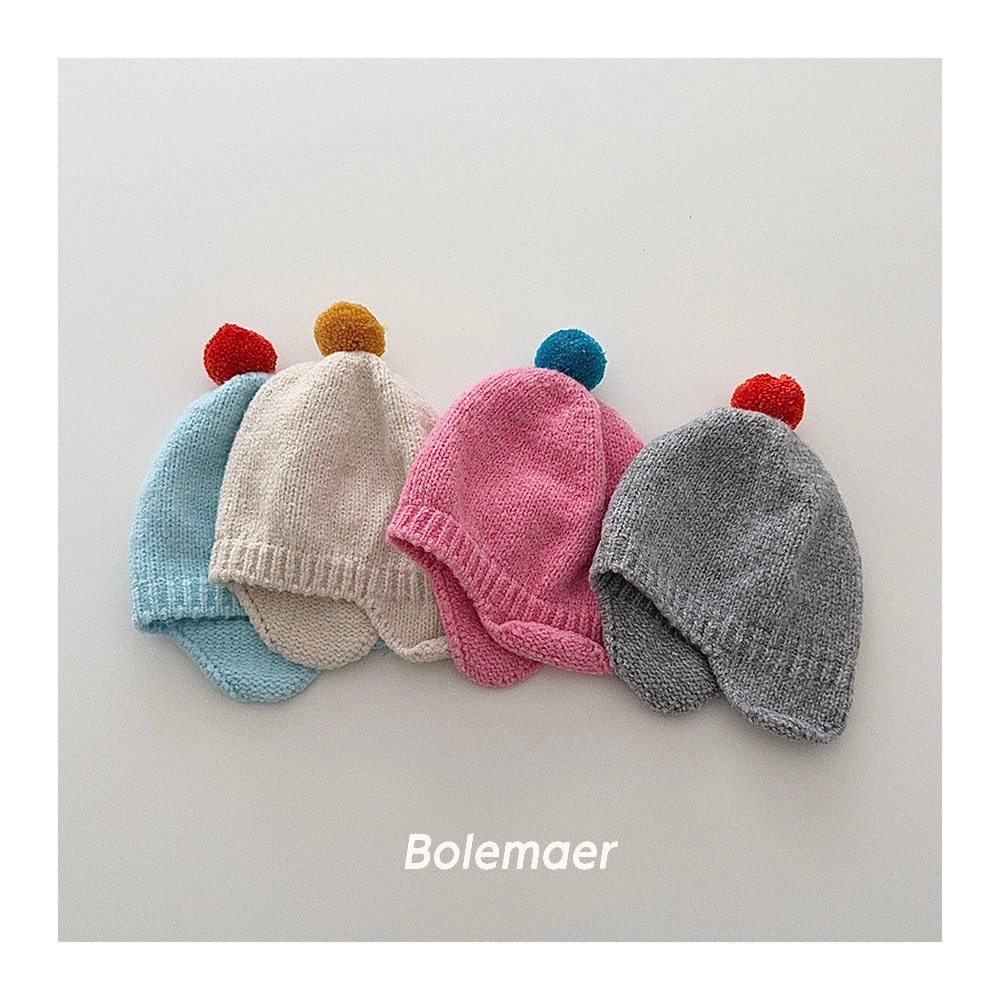 鲍小鱼2025秋冬男女儿童韩系糖果纯色球球针织毛线套头帽子围巾潮