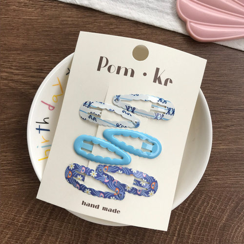 2026新款韩国pom儿童发饰女童甜美格纹印花波浪刘海侧边BB发夹卡