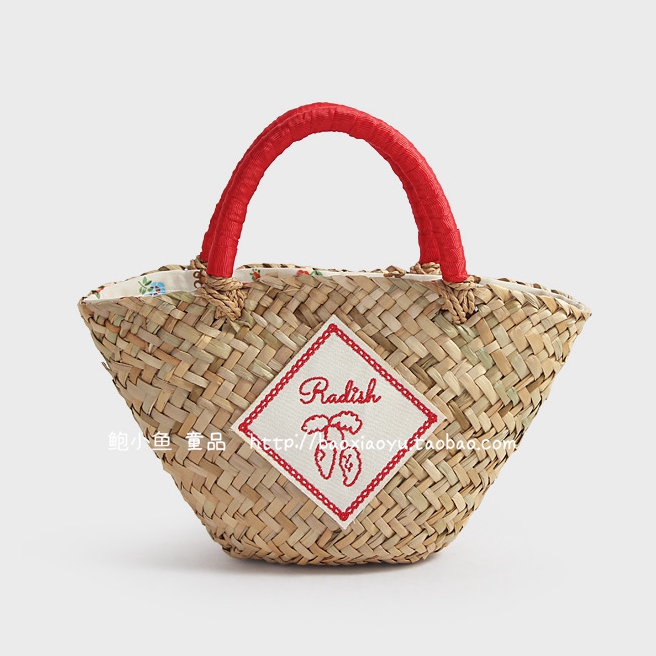 文艺刺绣碎花手工草编织手提篮子