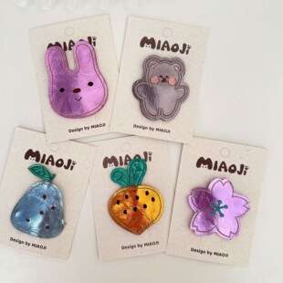 鲍小鱼2025东南大门pom同款韩国女儿童发饰卡通亮彩皮质发夹发绳