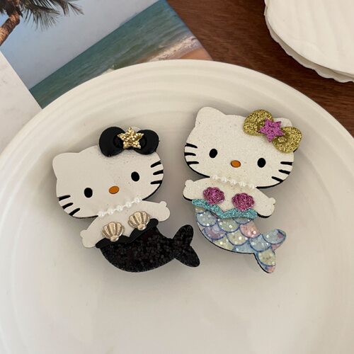 夏季新款韩国pom儿童发饰女童卡通KT猫咪美人鱼刘海边鸭嘴发夹卡