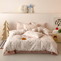 双层纱全棉印花四件套多层纱纯棉套件纯色简约可爱小清新印花床品