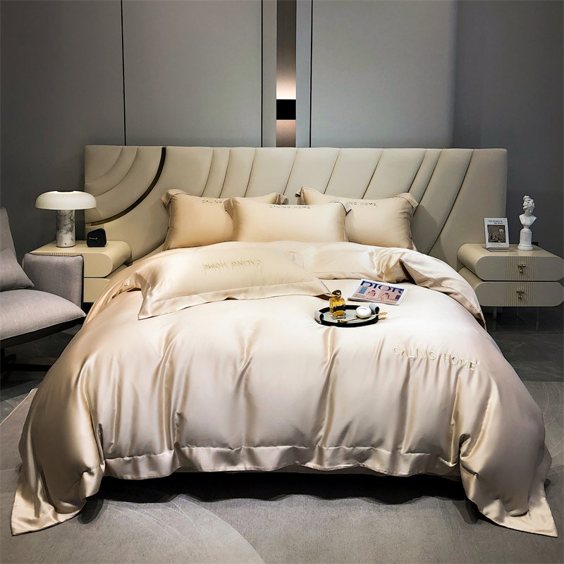 60支天丝四件套双面奥地利兰精天丝面料纯色刺绣床笠床单裸睡丝滑