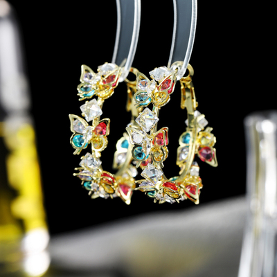 新品小耳圈蝴蝶彩色耳饰紫色圈圈