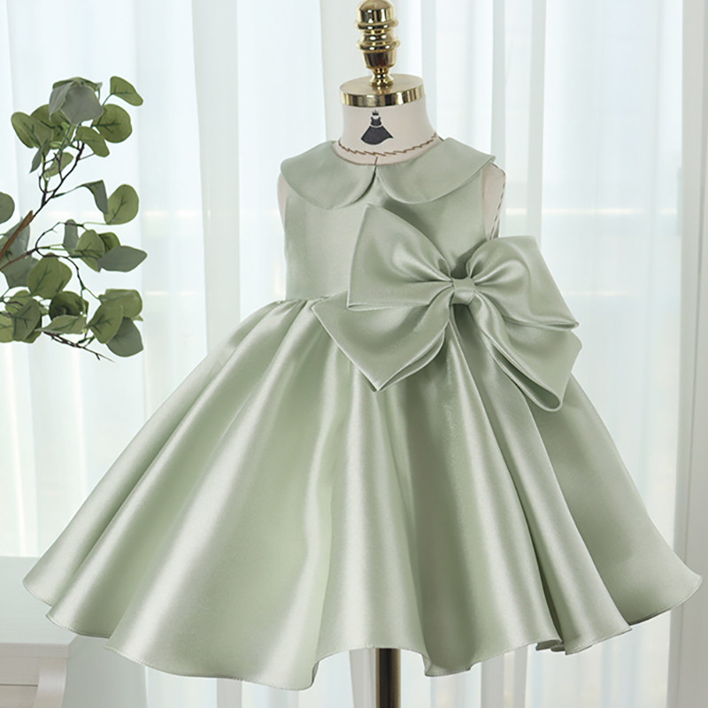 高端洋气简约缎面公主裙蓬蓬裙女宝宝周岁礼服生日礼服拍照春夏装