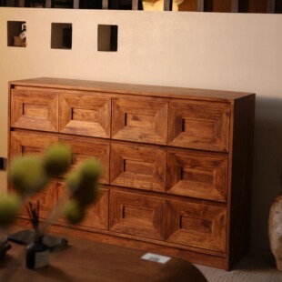 沐野家具  桤木方块矩阵柜 中古侘寂餐边柜大空间储物民宿六斗柜