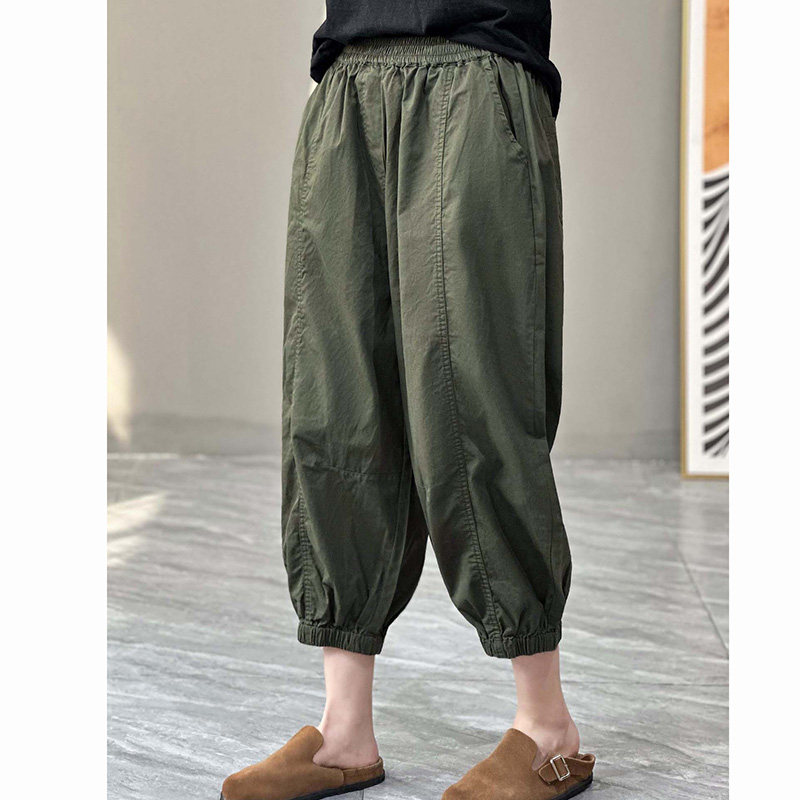 文艺复古棉质休闲束脚八分裤女2024年夏季新款拼接宽松纯色哈伦裤,女装/女士精品,休闲裤,淘宝优惠券,粉丝福利购,淘宝优惠卷