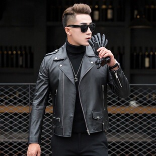 外套 领绵羊皮软皮皮夹克痞帅机车男士 王一博同款 海宁真皮皮衣西装