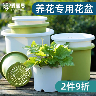 爱丽思树脂花盆透气漏水圆形种植盆结实耐用家用养花器
